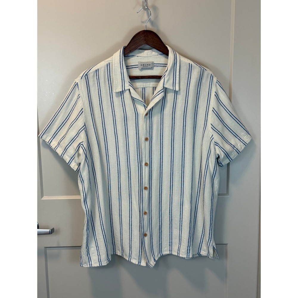 Grand Greece Blue Stripe 100% Cotton Short Sleeve Button Up Shirt Size Large (3)